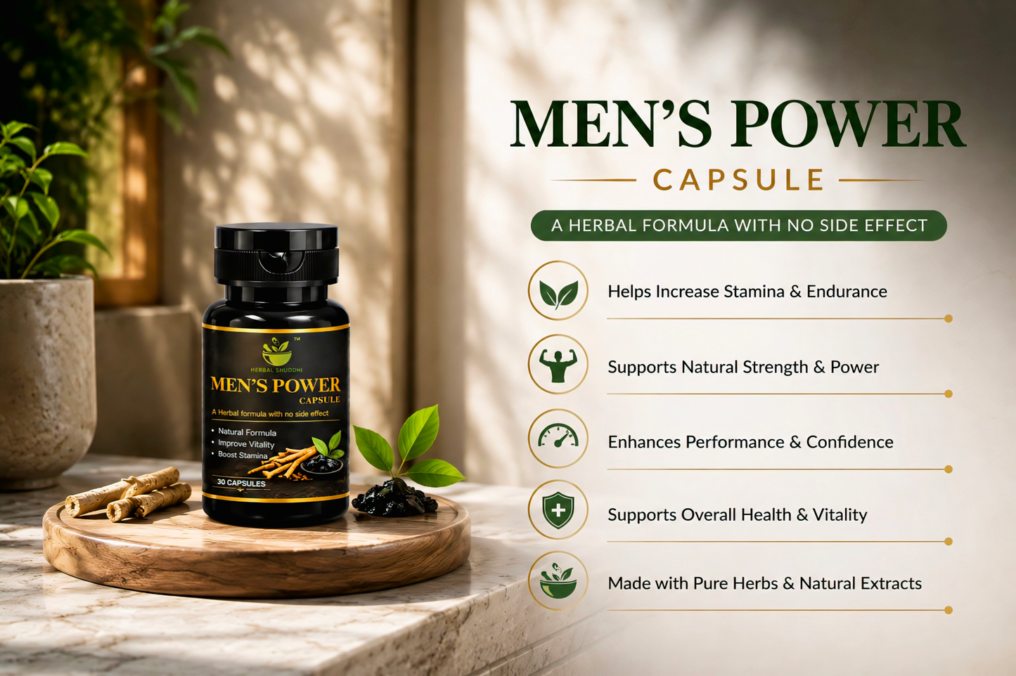 Herbal Shuddhi Men’s Power Capsule + Alpha Rise Oil | 30 Capsules + 50 ML
