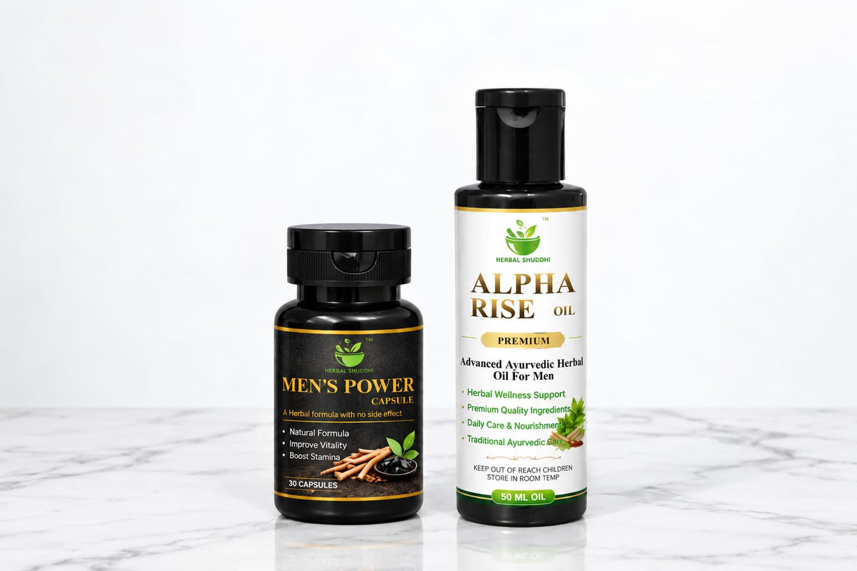 Herbal Shuddhi Men’s Power Capsule + Alpha Rise Oil | 30 Capsules + 50 ML