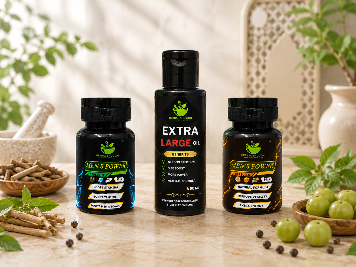 Herbal Shuddhi Men’s Power Combo | 2 Capsules + Extra Large Oil 60 ML